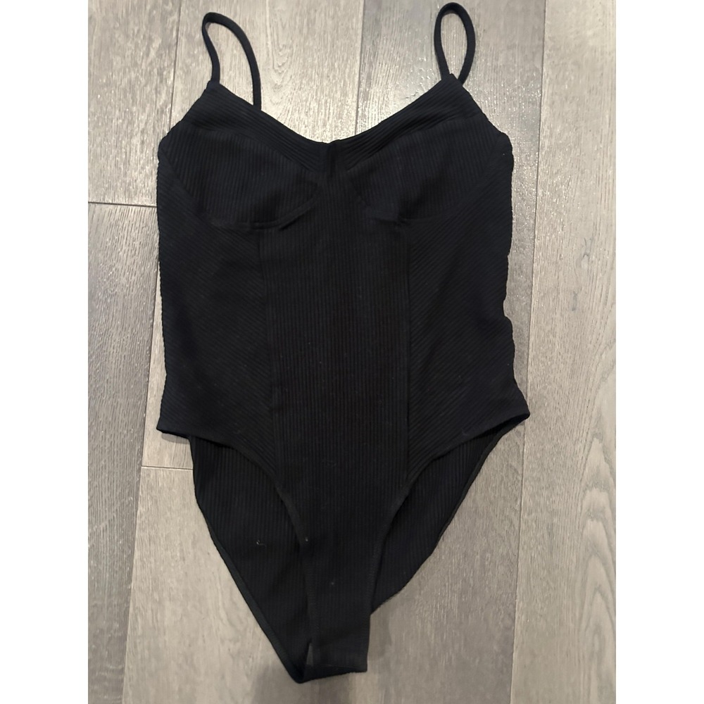 Shein‎ Bodysuit Womens Large Ribbed Snap Crotch Spaghetti Strap Stretchy Top